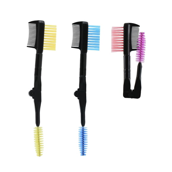 Peine plegable para cejas (3 unidades), doble cabezal, rizador de pestañas, portátil (amarillo, rojo y azul)