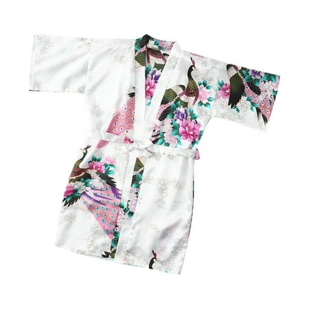 

OAUP Toddler Girls Coats Satin Robes Bathrobe Kimono Sleepwear Floral Kid Jacket Kids Fall Winter Coat 18M-7Y
