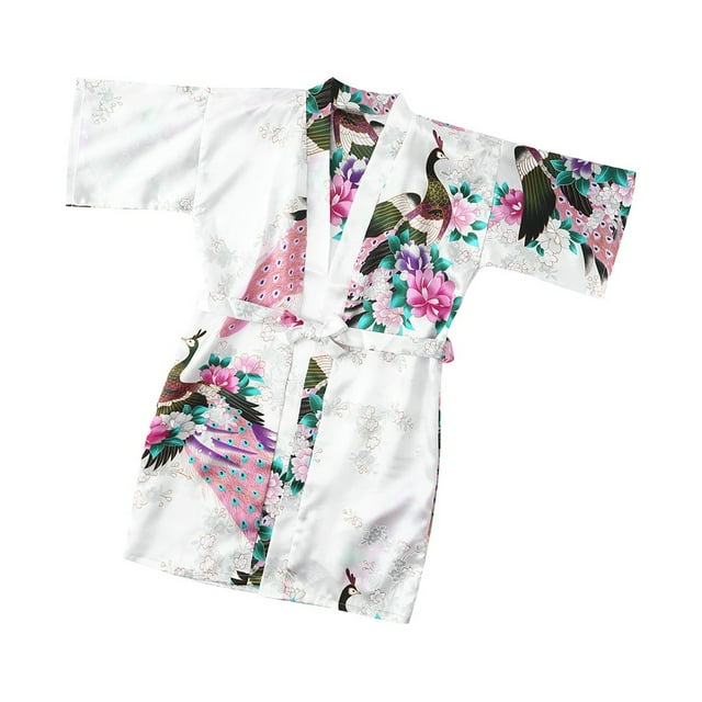 Toddler Baby Kid Girls Floral Silk Satin Kimono Robes Bathrobe Sleepwear Clothes