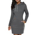 thumbnail image 1 of Women Solid Color Pullover Slim Sweatshirt Causal Hoodie Dress with Pocket - Size S (Dark Grey), 1 of 2