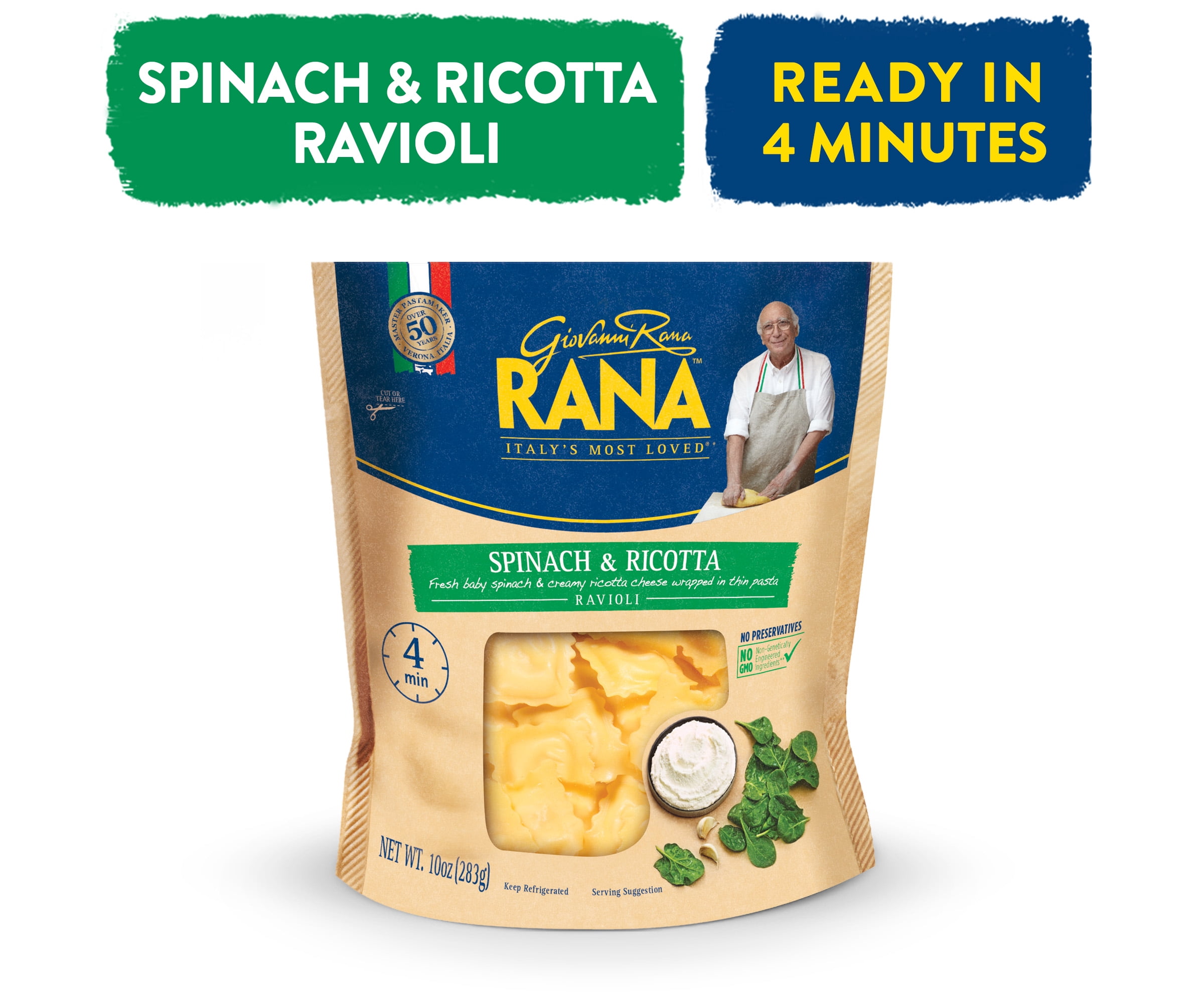Giovanni Rana Homestyle Ravioli Spinach Ricotta Premium Filled Italian Pasta Bag (Family Size, 18oz)