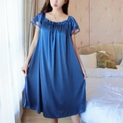 ZPAQI Womens Summer Lace Ice Silk Nightdress Short Sleeve Loose Plus Size Nightgown XL