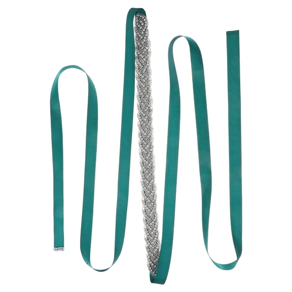 OULII Rhinestone ps Elegant Dark Green Satin Ribbon Bridal Wedding Gown Accessories For Women