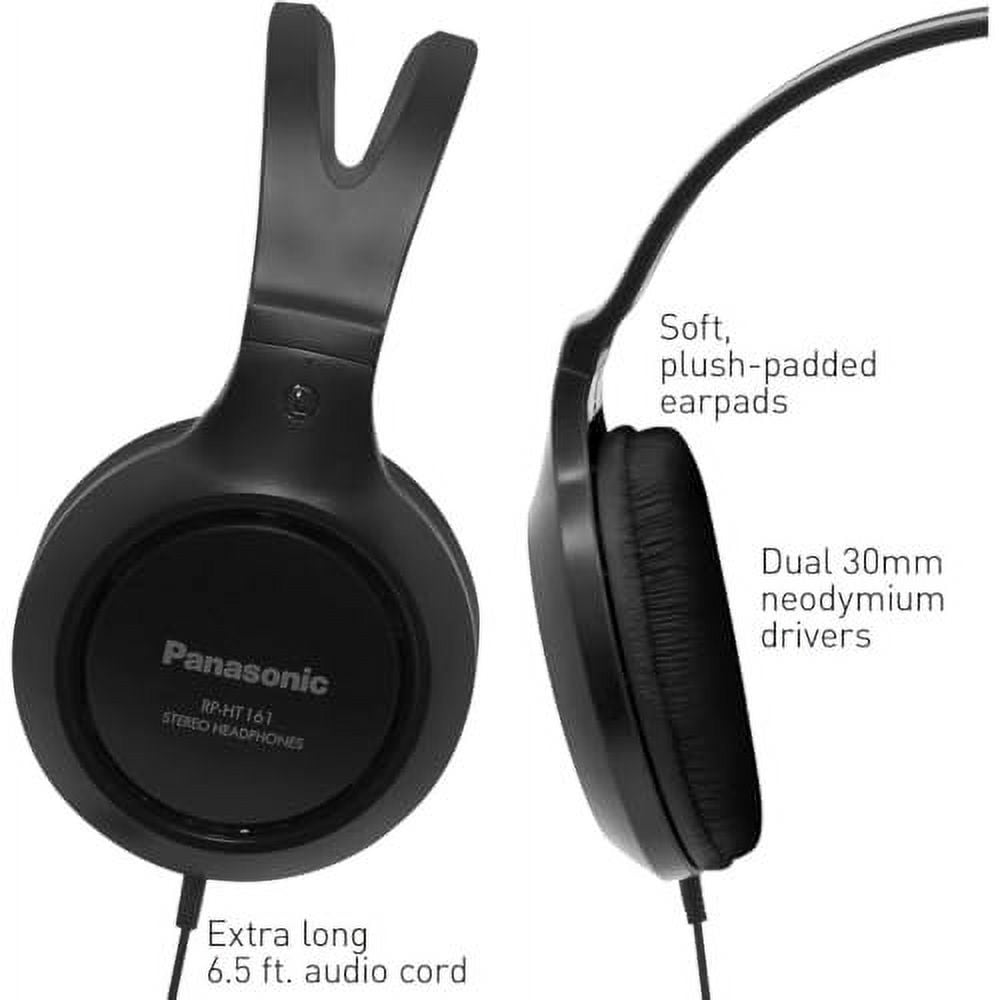 Panasonic Headphones, Lightweight Over the Ear Wired Headphones with Clear Sound and XBS for Extra Bass, Long Cord, 3.5mm Jack for Phones and Laptops  RP-HT161-K Black