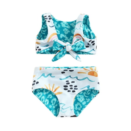 

Toddler Baby Girls Swimwear Summer Sun Printed Knot Back Tops Bathing Suits Swimsuits Beachwear Bikini Set