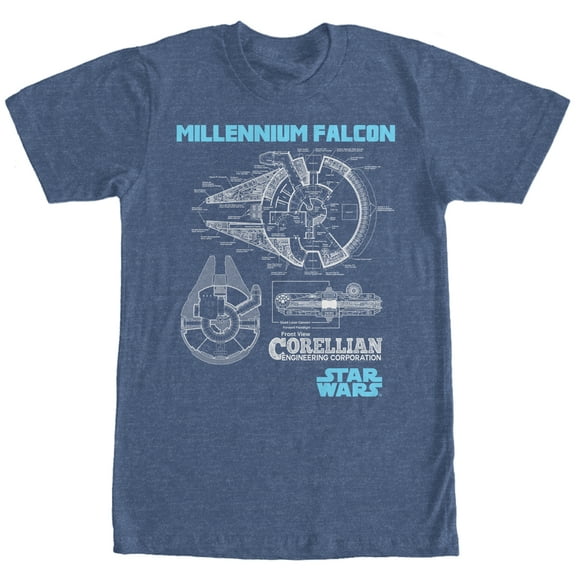 Men's Star Wars Corellian Schematic Print  Graphic Tee Navy Blue Heather 5X Large