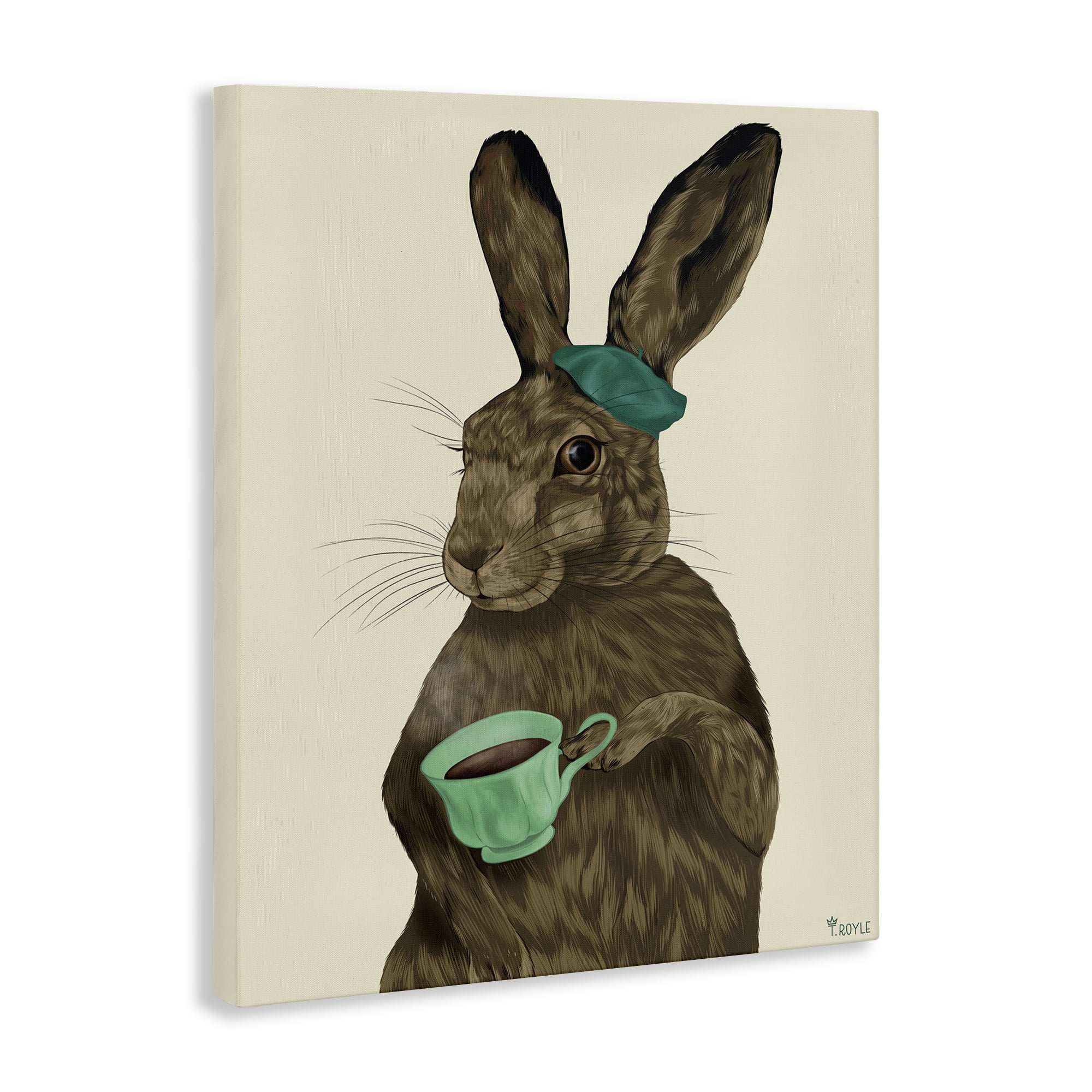 Stupell Industries Rabbit & Green Teacup Animals & Insects Painting Gallery Wrapped Canvas Art Print Wall Art, 30 x 40