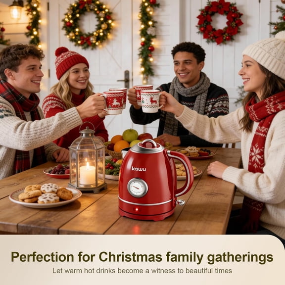 Kawu Electric Kettle, 1.3L/1.4QT Retro Hot Water Tea Kettle & Coffee Pot with Automatic Shut Off, 1000W Electric Tea Kettle with Stainless Steel Inner, Water Boiler for Home & Kitchen, Keep Warm