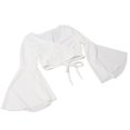 thumbnail image 2 of Women Wrap V Neck Top Criss Cross Tie Back Long Sleeve Navel Exposed Blouse Shirt Top White L, 2 of 7