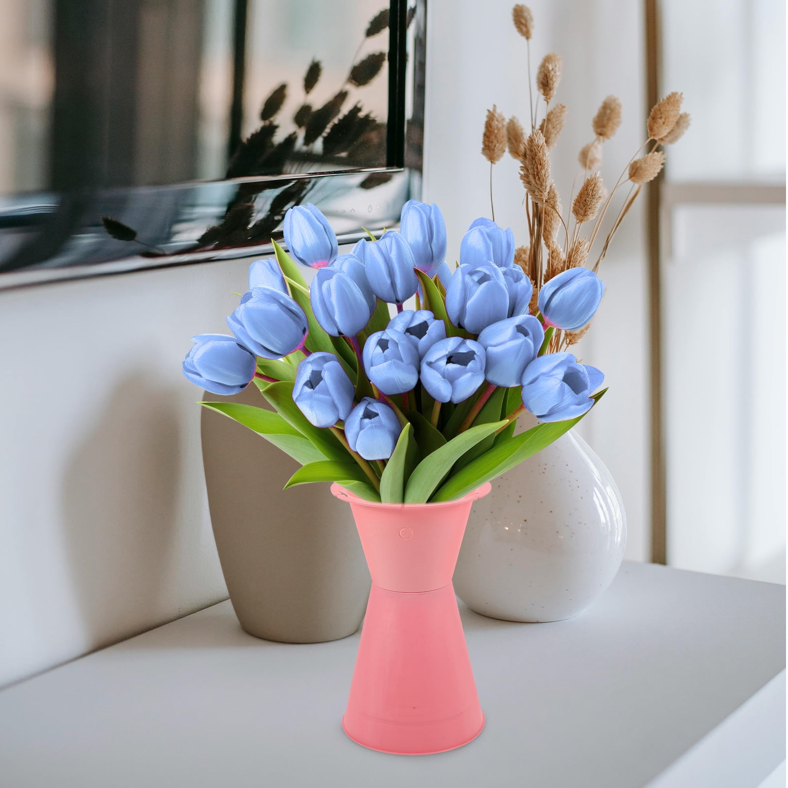 Set of 2 Sword Bucket Bouquet Bottom Foam Blocks Artificial Decor Vases Wedding Bride Pink