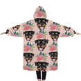 thumbnail image 2 of Oversized Wearable Blanket Hoodie,Rottweiler and Pioneer Flower Sherpa Blanket Hoodie with Super Pockets,Super Warm Fuzzy Pullover for Women & Men, 2 of 6