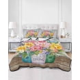 thumbnail image 2 of Quilt King Size Bedding Set, Watercolor Floral Reversible Summer Quilt 3 Pieces, Spring Botanical Flowers Leaves Wood Grain Lightweight Bedspreads Coverlets with 2 Pillow Shams for All Seasons, 2 of 5