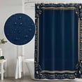 thumbnail image 3 of Retro Golden Flower Border Bathroom Shower Curtains with Hooks, Navy Blue Vintage Waterproof Fabric Washable Shower Curtain for Home Hotel Bathtub Decor 36x72 Inch, 3 of 9