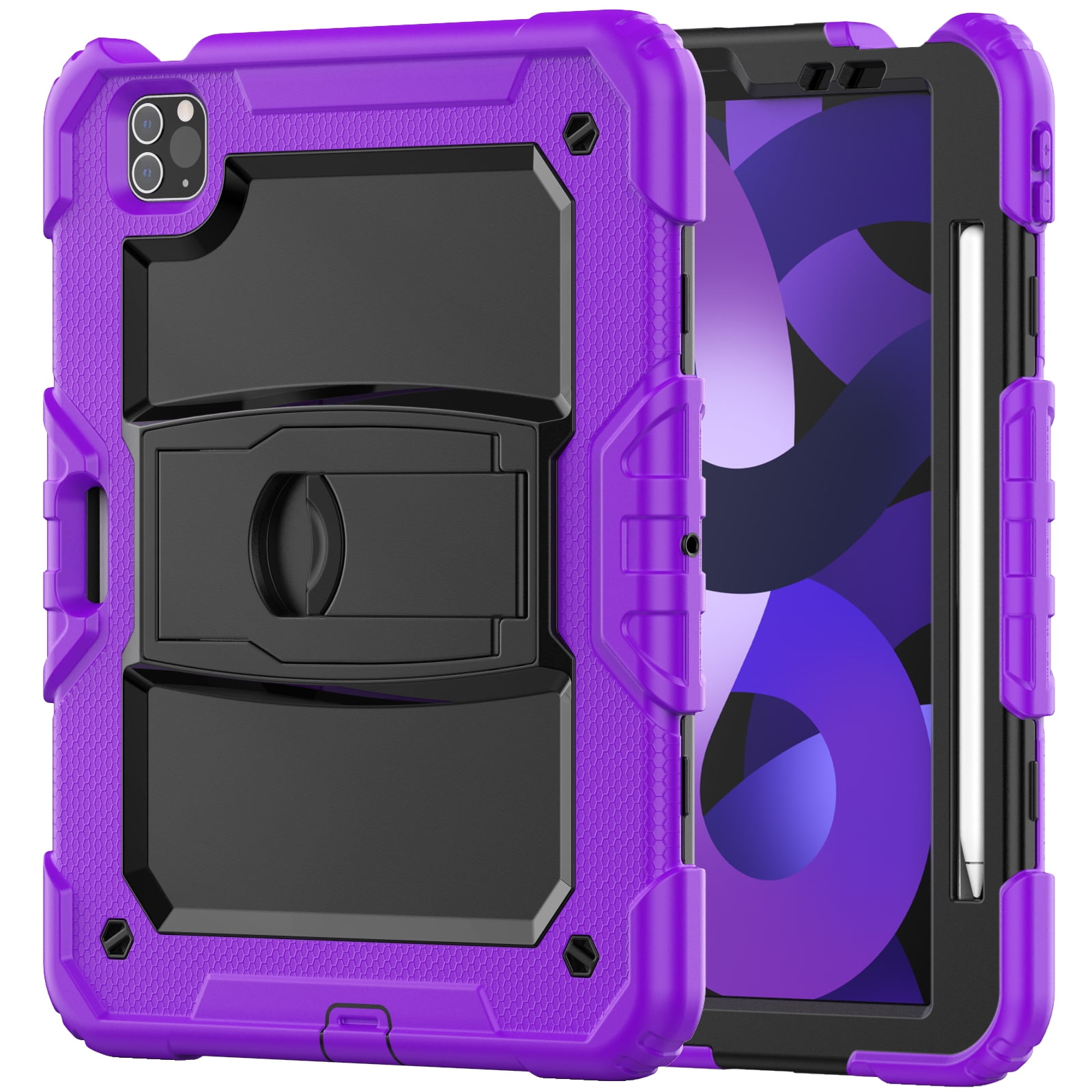 Shockproof Case for Apple iPad Air 11-inch 2024 iPad Pro 11 2022/2021/2020/2018 4th/ 3rd/ 2nd/1st/ iPad Air 4 5 10.9", Shoulder Strap Kids Case with Pencil Holder/Screen Protector,Purple