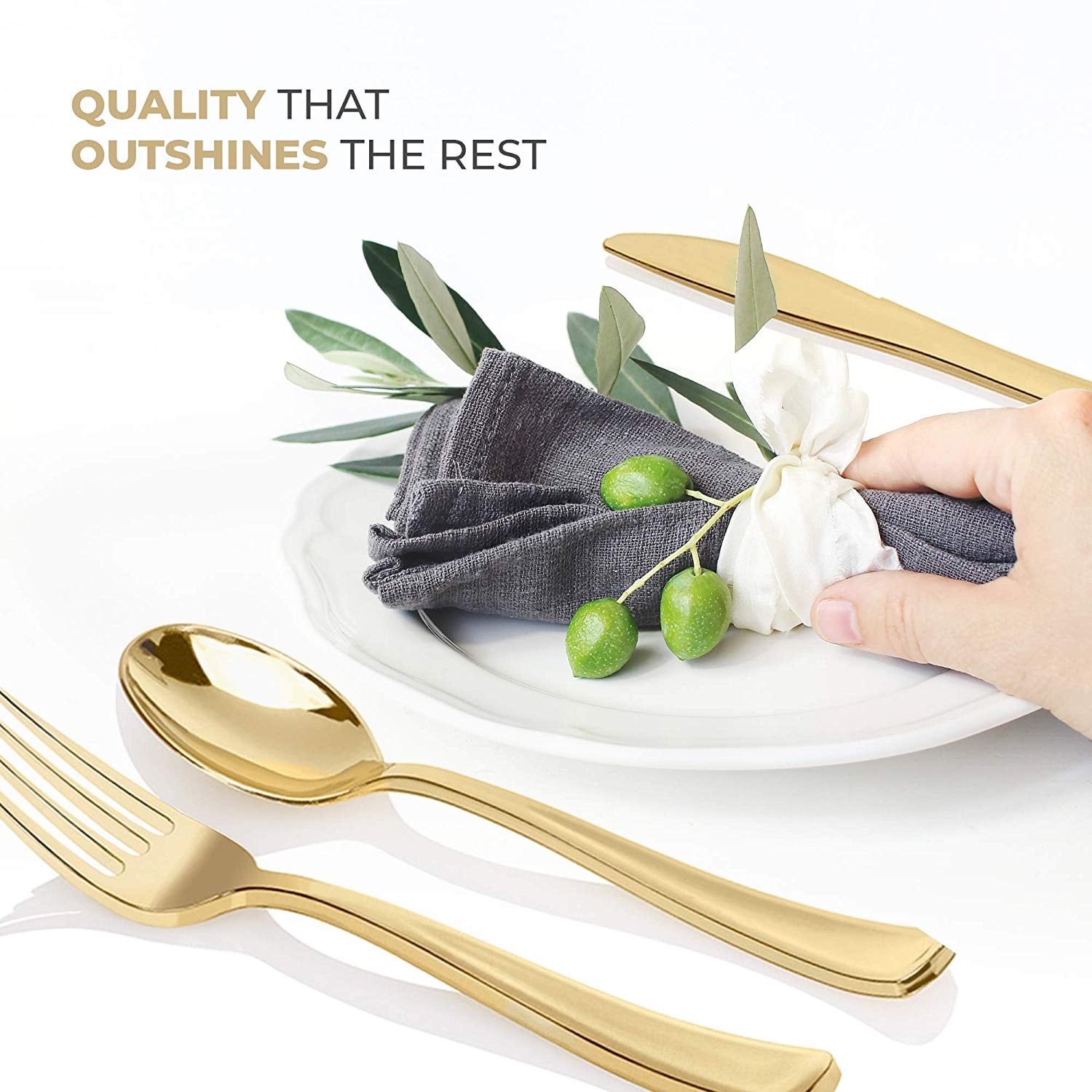 Gold Plastic Silverware Set (160 Bulk Pack) Disposable Cutlery Utensils, 80 Gold Forks, 40 Gold Knives, 40 Gold Spoons, Heavy Duty Flatware For Holidays, Parties, Dinners, Weddings, and Occasions