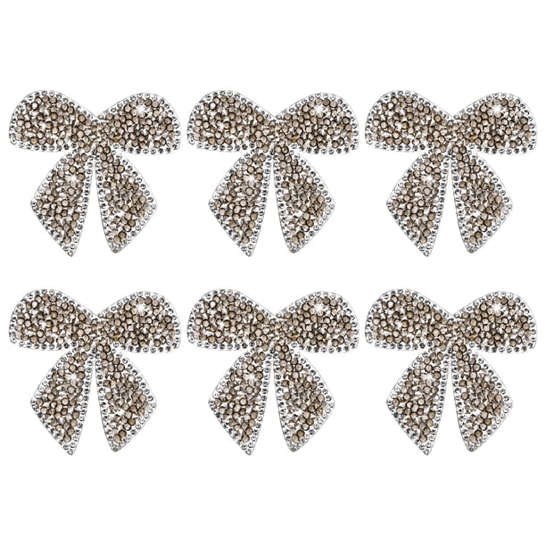 Uxcell 6-Pack Parches de Strass en Forma de Lazo de 6cm Gris Mineral Apliques Adhesivos Brillantes para DIY/Ropa/Zapatos/Bolsas
