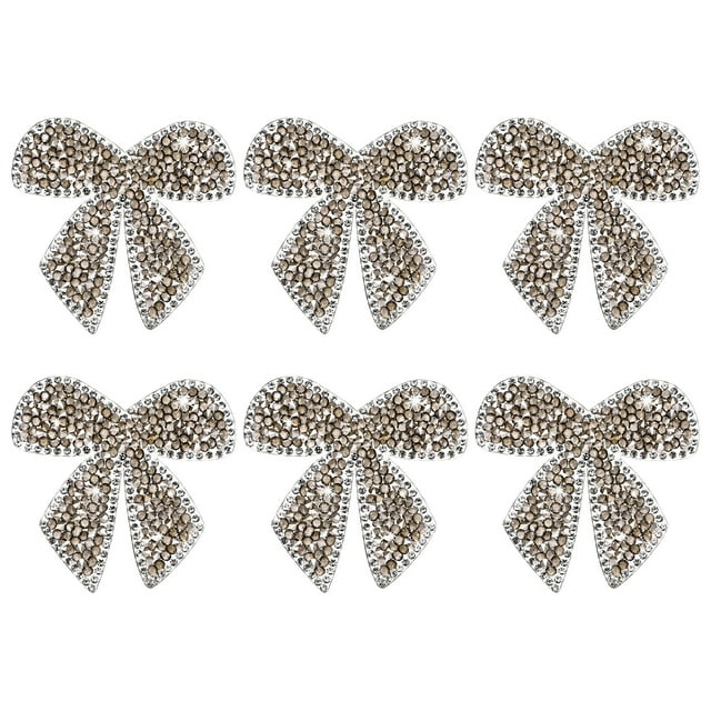 Uxcell 6-Pack Parches de Strass en Forma de Lazo de 6cm Gris Mineral Apliques Adhesivos Brillantes para DIY/Ropa/Zapatos/Bolsas