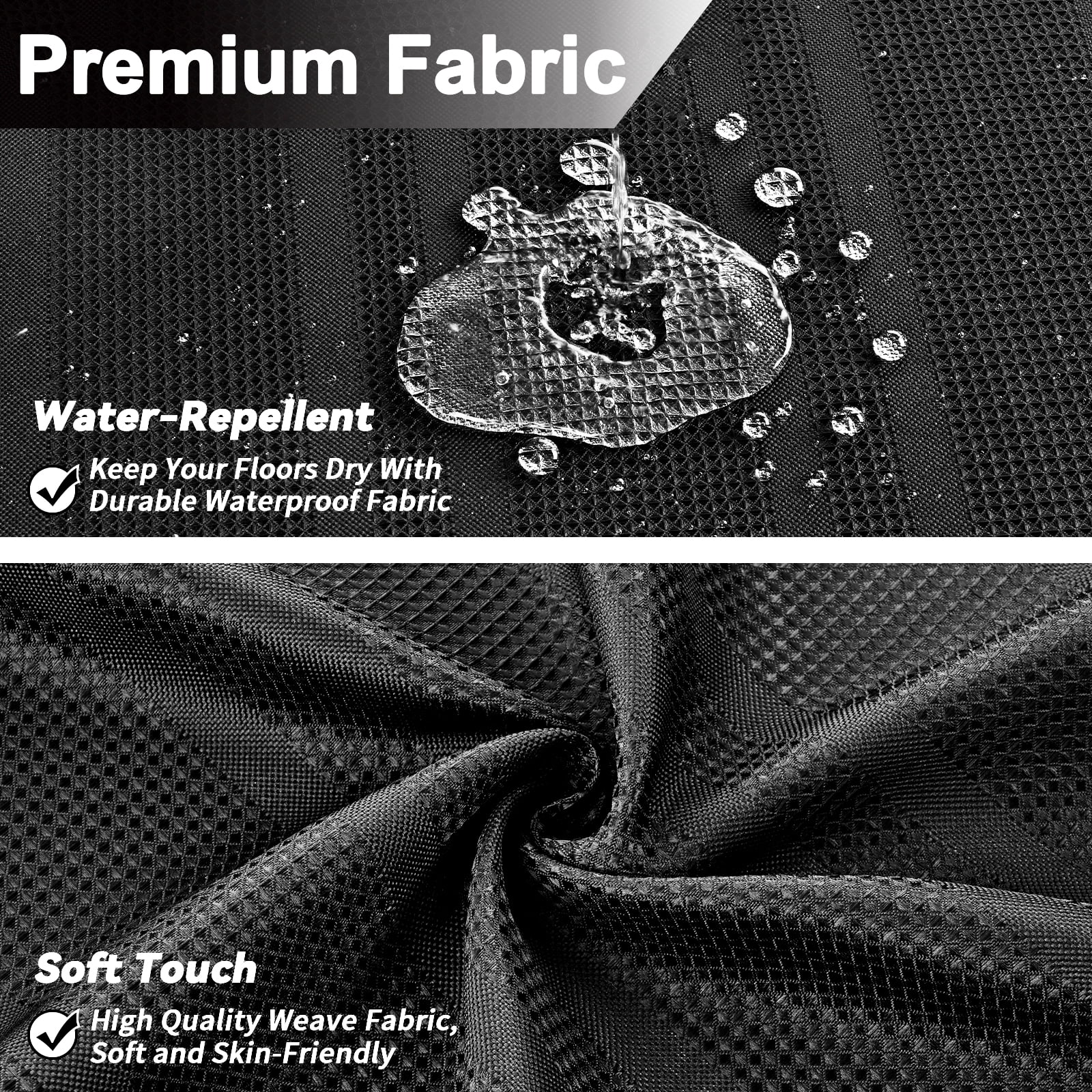 FRAMICS Heavy-Duty Waffle Weave Shower Curtain Sets with Rug, 14-Piece Striped Fabric Bathroom Sets with Hooks, Hotel Grade, Waterproof & Washable, Black, 71.3" x 71.3"