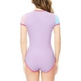 thumbnail image 3 of CutiePlusU Cotton Button Crotch Bodysuit Adult Romper Onesie Pajamas Splicing Style Purple XXXXL, 3 of 5