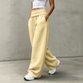 thumbnail image 5 of Women's Foldover Waist Sweatpants Loose Fit Casual Bottoms Solid Color Drawstring Wide Leg Trousers With Side Pockets, 5 of 6