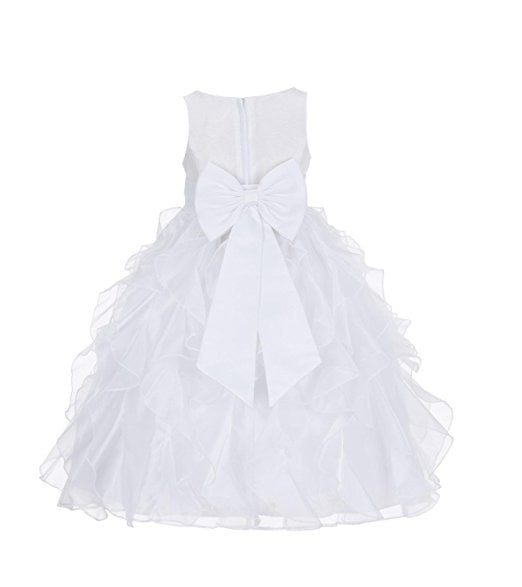 White Organza Ruffle Dress Holiday Baptism Communion Wedding Flower Girl#14