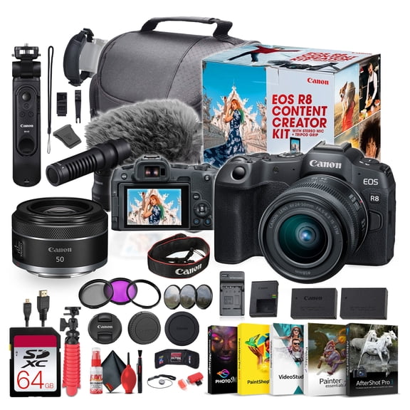 Canon EOS R8 Camera Content Creator Kit with RF 24-50mm f/4.5-6.3 IS STM Lens - Bundle (International Version)