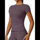 thumbnail image 2 of Camiseta Básica de Verano para Mujer, Corta, Cuello Redondo, Corte Ajustado, Top Corto Púrpura S, 2 of 10