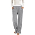 thumbnail image 3 of Liuinsasek Womens Casual Lounge Long Pants Fashion Solid Color Lightweight Pajama Pants Elastic Waist with Pockets Wide Leg Yoga Pants, 3 of 10