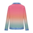 thumbnail image 2 of TaTaai Women's Casual Long Sleeve Top Denim Patchwork Waffle Print Lapel Design Loose Fit Fashion Blouse Spring Wear Gift, 2 of 5
