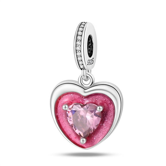 Pink Heart Charm, Compatible with Most Bracelet, Charm for Bracelet