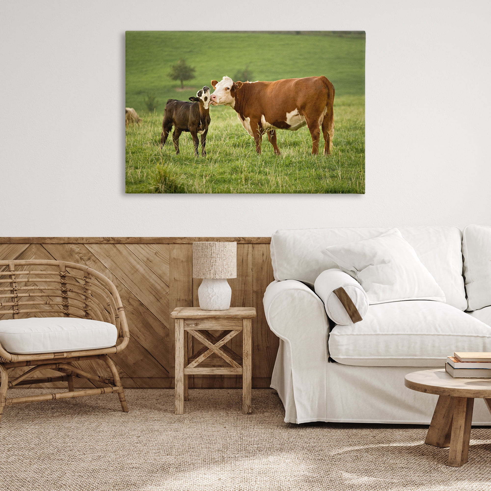 Stupell Industries Cow & Calf Preening Animals Photography Wrapped Canvas Art Print Wall Art, 45 x 30