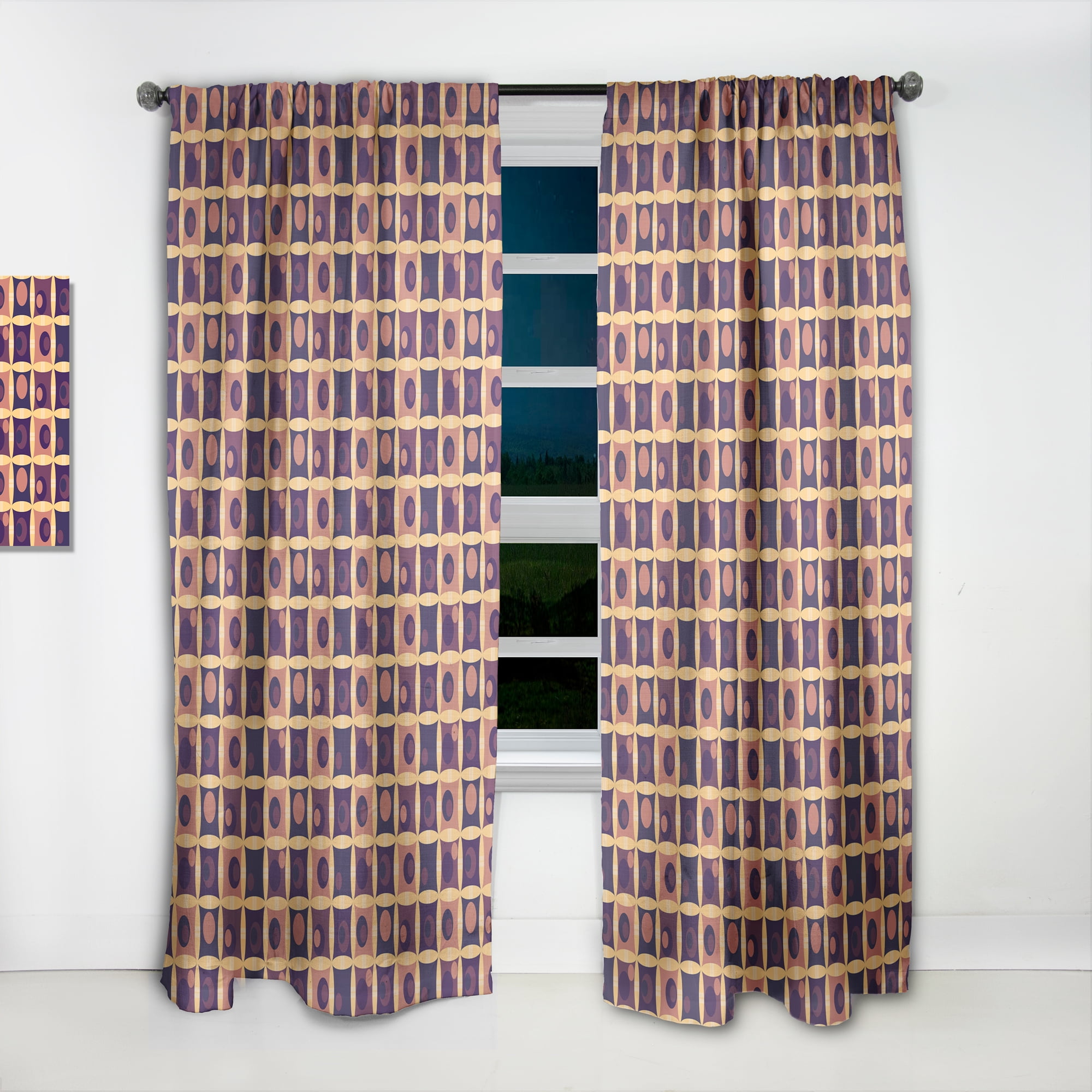 Designart 'Grid in Orange Retro' Mid-Century Modern Curtain Panel