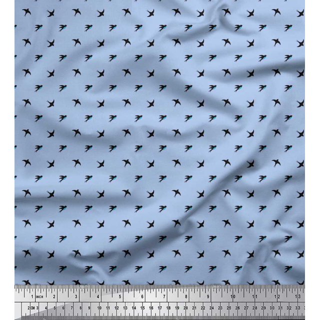 Soimoi Cotton Duck Fabric Swallow Bird Small Print Fabric by The Yard 42 Inch Wide
