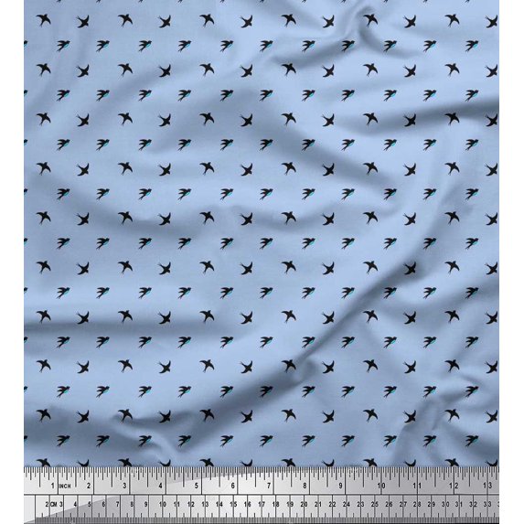 Soimoi Crepe Silk Fabric Swallow Bird Small Print Fabric by Yard 42 Inch Wide