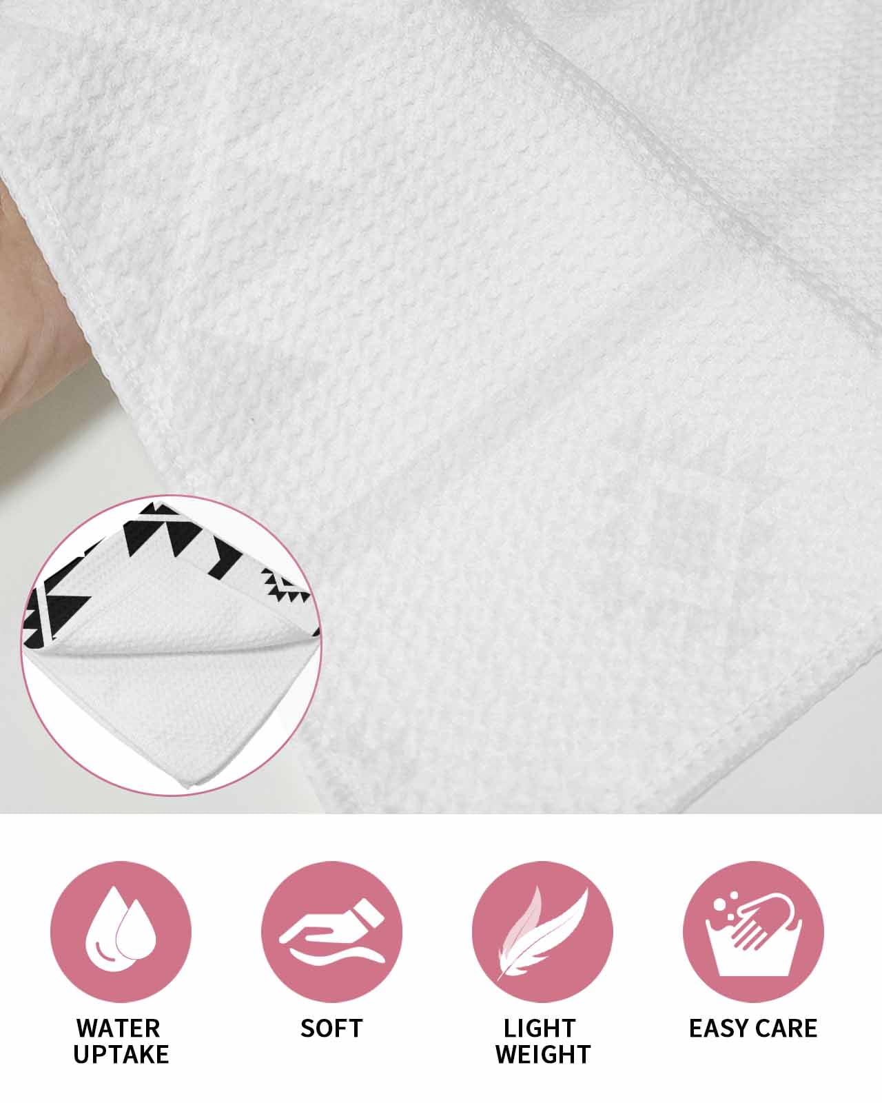 White Black Boho Kitchen Dish Towels for Drying Dishes Set of 3, Southwest Ethnic Abstract Geometric Waffle Weave Microfiber Hand Tea Bathroom Towels Quick Dry & Absorbent Towel 15.7x23.6