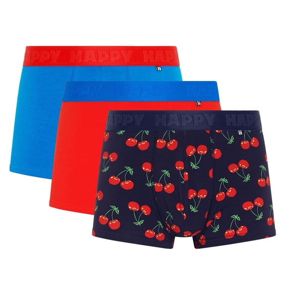Happy Socks Bóxers para hombre, paquete de 3 - Trunks, algodón elástico, lisos/estampados Cherry S (Small)