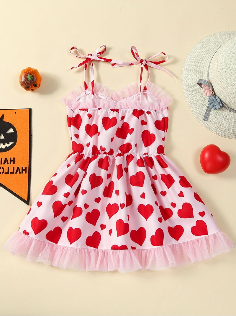 Mevireiy Little Girls Valentines Halter Dress Tie-Up Strap Heart Print Boho  Sundress,Red,6 Years - Walmart.com, image size:800x1067