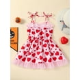 thumbnail image 3 of Bslissey Toddler Kids Girls Valentine's Day Cami Dress Sleeveless Heart Print Strap Tulle Patchwork A-line Dress Little Girls Sweet Casual Princess Dress 3T 4T 5T 6T, 3 of 8