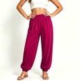 thumbnail image 2 of Women's Ultra Soft Breathable Harem Yoga Pants, Elastic Drawstring High Waist Loose Wide Leg Cuffed Ankle Casual Trousers with Pockets for Yoga Travel Daily Home Wine XL(XL), 2 of 7
