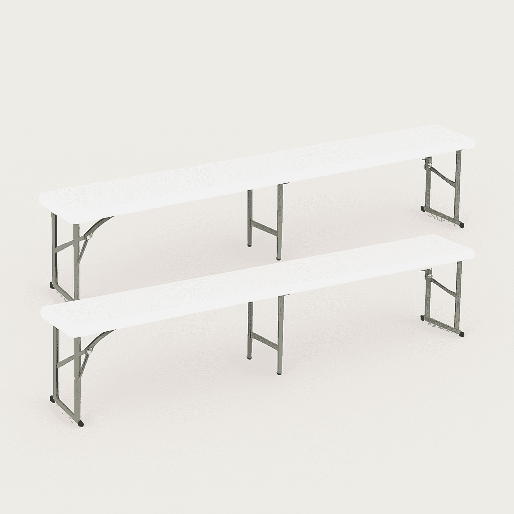 Homy Casa Outdoor Folding Bench Set of 2, Portable Chair for Backyard BBQ & Party Events, White