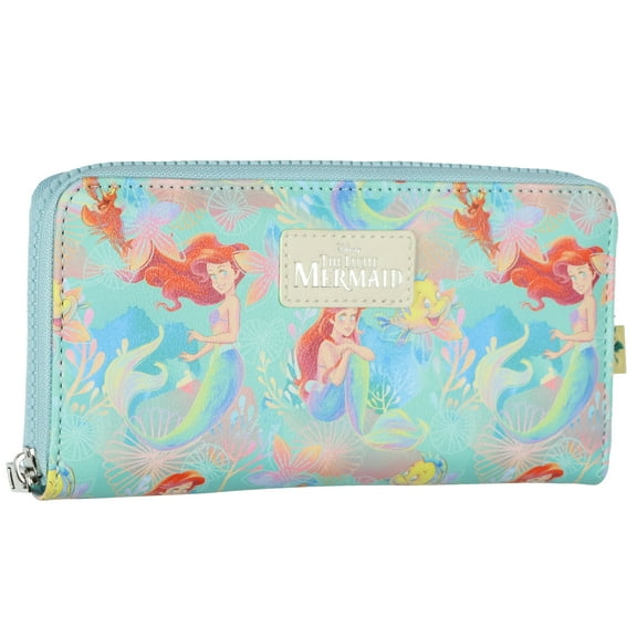 The Little Mermaid Wallet Allover Under The Sea Design Full Zip Around Faux Leather Clutch