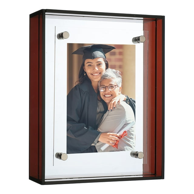Uxcell 3x4 Inch Acrylic Picture Frame, Floating Picture Frames for Wall or Tabletop Display, Hanging Photo Frame Stand for Office Home, Brown