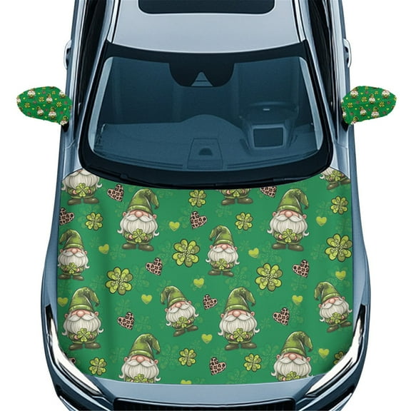 Yuyamidu Green Leaves Car Side View Mirror Covers Pink Heart Auto Hood Protector St. Patrick's Day Car Hood Cover Protector with Exterior Rear View Mirror Cover Wrap Car Decor Set of 3