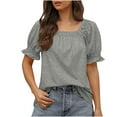 thumbnail image 2 of Bxsruta Womens Casual Solid Color Square Neck Short Sleeve Tops Blouses Gray 2XL, 2 of 8