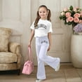 thumbnail image 2 of Two Piece Set for Girls Short Sleeve Letter Print T-Shirt Top and Flared Pants Sets Spring Clothes Girls Outfit 12-13 Years, 2 of 5
