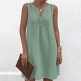 thumbnail image 5 of Axiiglly Women's Dresses Sleeveless Button V Neck Linen Mid Dresses 2026 Summer Holiday Flowy Dresses S-3XL, 5 of 8