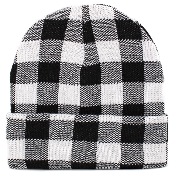 Buffalo Plaid Warm Winter Beanie Hats Acrylic Knit Cuff Daily Cap