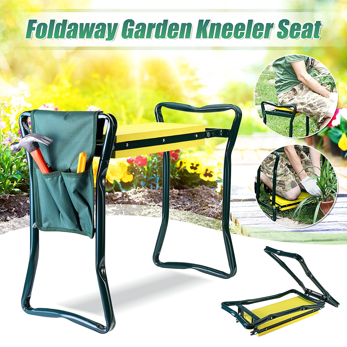 Folding Garden Kneeler Bench Kneeling Soft Eva Pad Seat Folding Garden