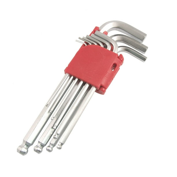 9 x Red Cover Ball End L Shape Hexagon Hex Key Wrenches Kit Mhbgm