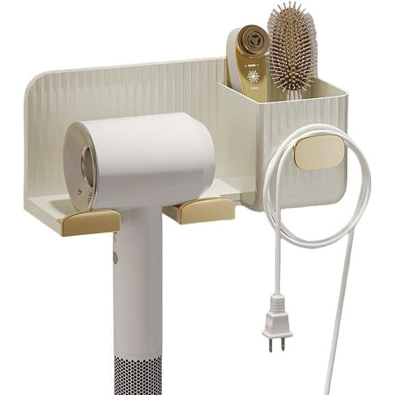YIQIN Self-Adhesive No Drilling Wall Mount Hair Dryer Stand, Gold